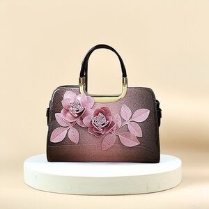 Elegant Pink Floral Appliqué Satchel - Women Bags